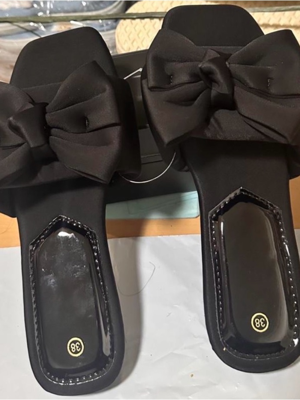 Source Unknown Black Bow Slide Sandals